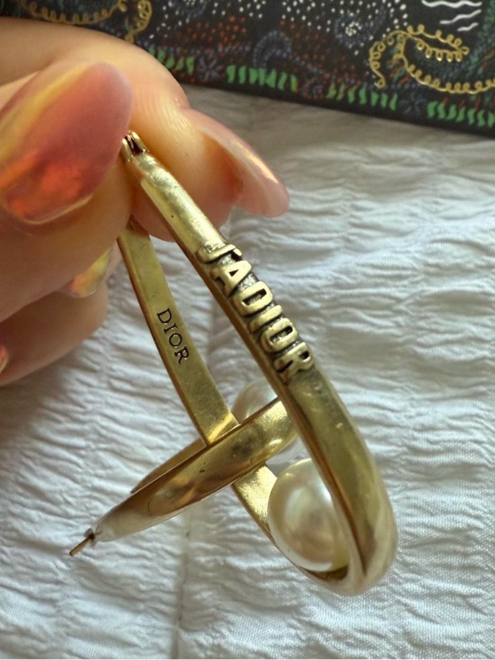 Hoop Earrings with Pearl Accent and 'JADIOR' Detail